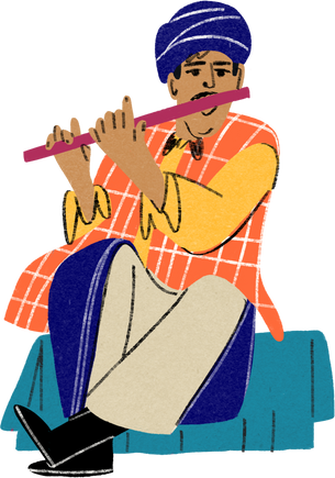 Pop Kitsch Textured Indian Person Playing Musical Instrument